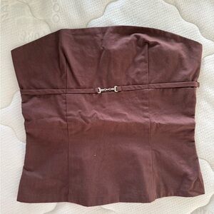 Strapless Brown Top with Decorative Belt Detail